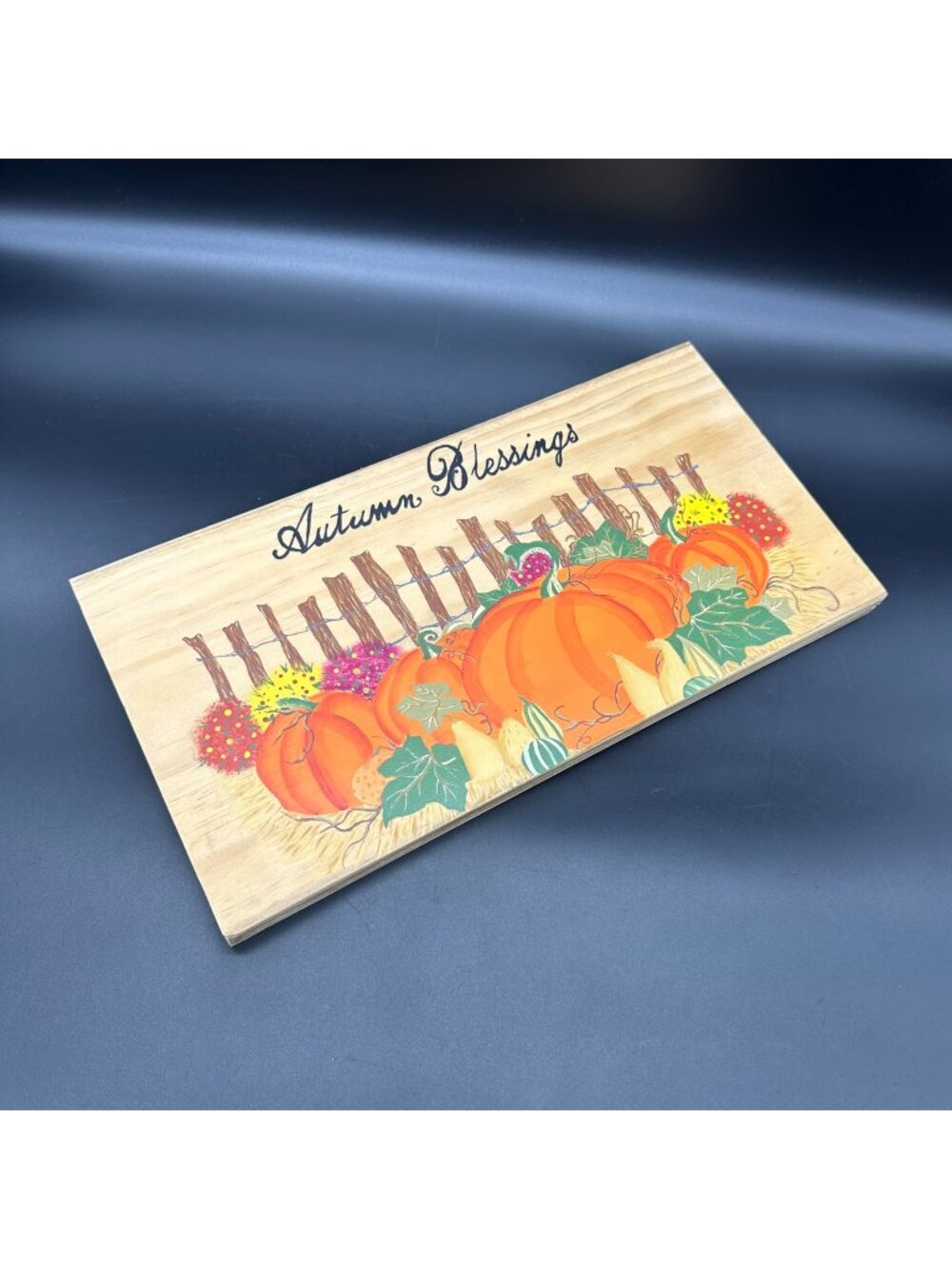 Autumn Decor Hand Painted Wooden Sign Autumn Blessings With Pumpkins Mums Fall